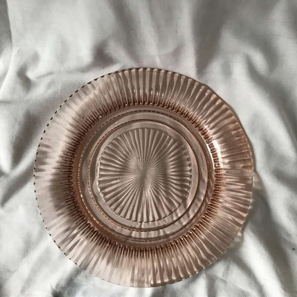Depression glass pink ribbed pattern serving platter plate tray farmhouse collectible display cottage shabby chic 10" across