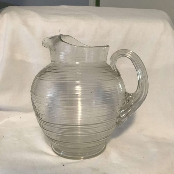 Depression glass Pitcher Clear Spun Ribbed 64 oz farmhouse collectible retro ktichen display cabin cottage shabby chic