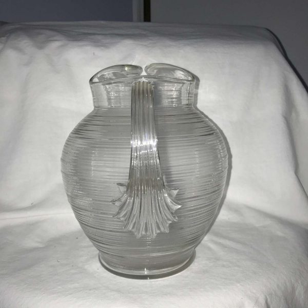 Depression glass Pitcher Clear Spun Ribbed 64 oz farmhouse collectible retro ktichen display cabin cottage shabby chic