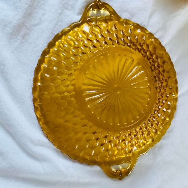 Depression glass serving bowls with handles amber glass collectible serving dining display honeycomb patterned glass