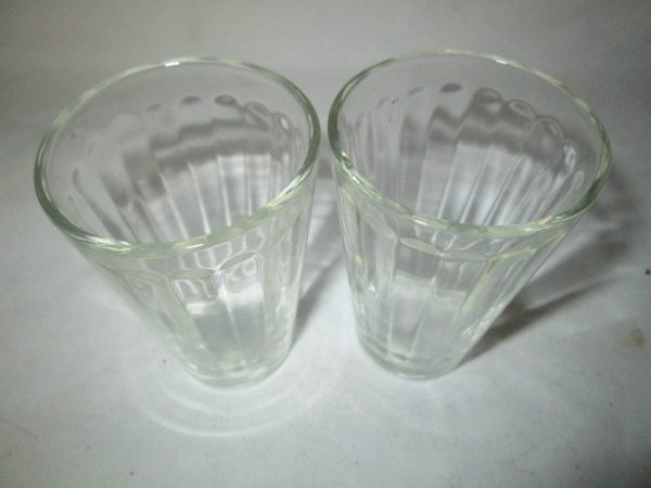 Depression Glass Small juice Glasses paneled with round clear rims very unique shape nice condition set of 3
