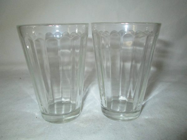 Depression Glass Small juice Glasses paneled with round clear rims very unique shape nice condition set of 3