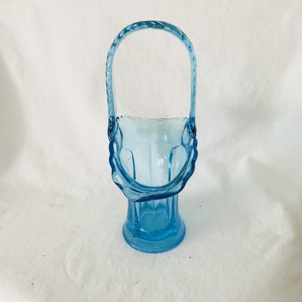 Depression Glass Wedding Basket handled vase light aqua blue vase collectible display farmhouse cottage shabby chic