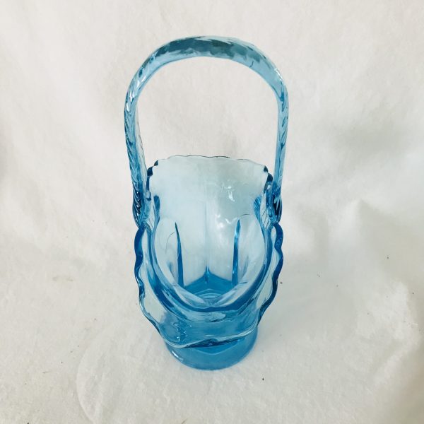 Depression Glass Wedding Basket handled vase light aqua blue vase collectible display farmhouse cottage shabby chic