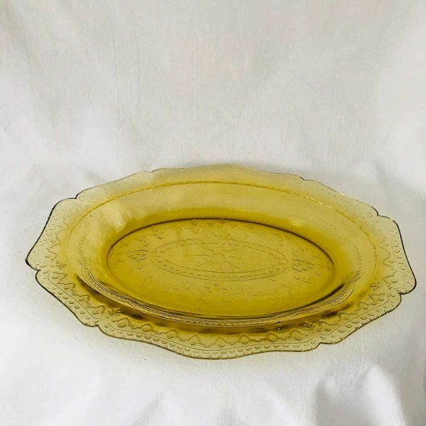 Depression glass Yellow Madrid Pattern Oval serving platter farmhouse collectible display dining meat platter