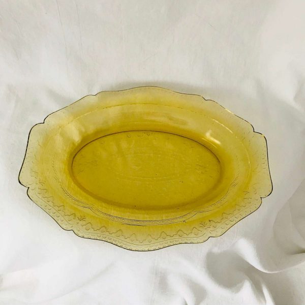 Depression glass Yellow Madrid Pattern Oval serving platter farmhouse collectible display dining meat platter