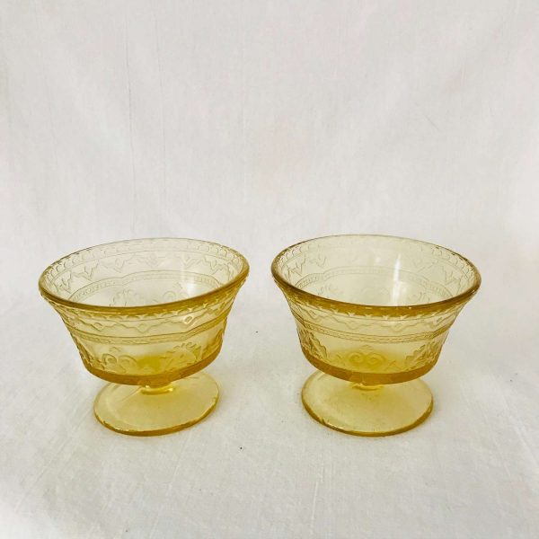 Depression glass Yellow Madrid Pattern pair of Fruit or sherbet pedestal bowls farmhouse collectible display cottage shabby chic