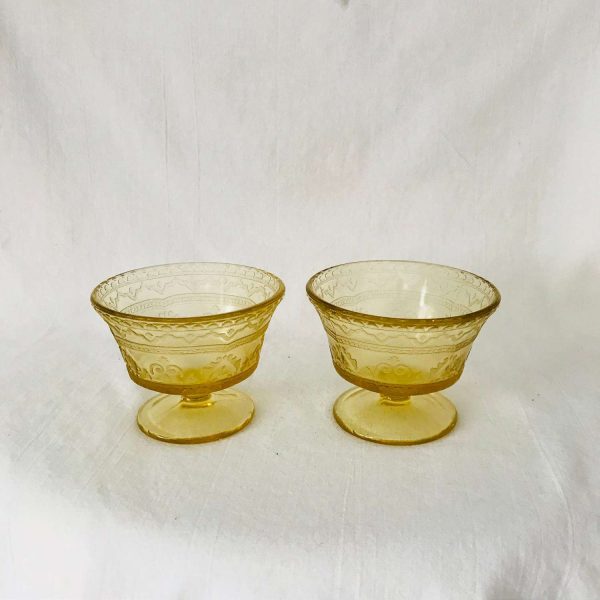 Depression glass Yellow Madrid Pattern pair of Fruit or sherbet pedestal bowls farmhouse collectible display cottage shabby chic