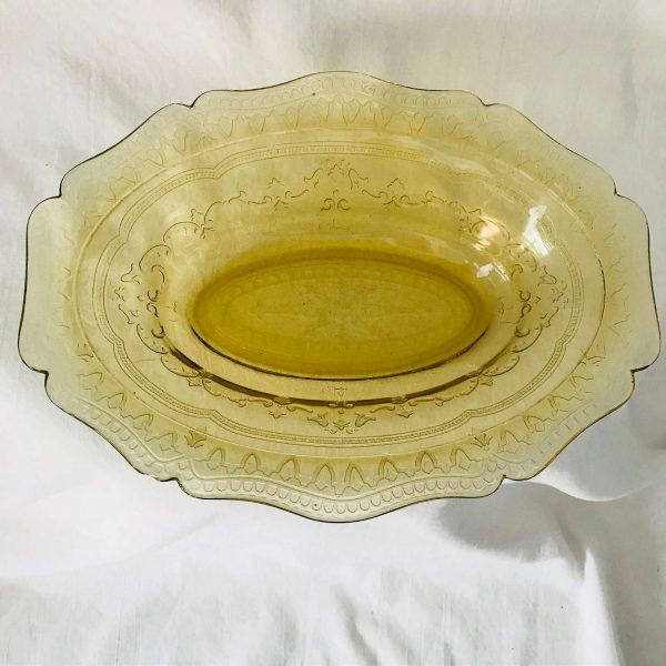 Depression glass Yellow Madrid Pattern serving bowl farmhouse collectible display vegetable serving dining bowl