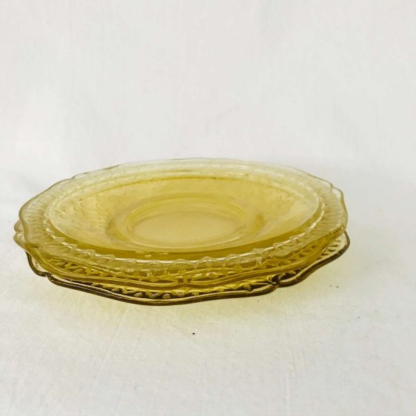 Depression glass Yellow Madrid Pattern set 3 saucers farmhouse collectible display cottage shabby chic diining serving tea coffee saucers