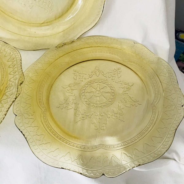 Depression glass Yellow Madrid Pattern set of 3 dinner plates farmhouse collectible display serving dining cottage