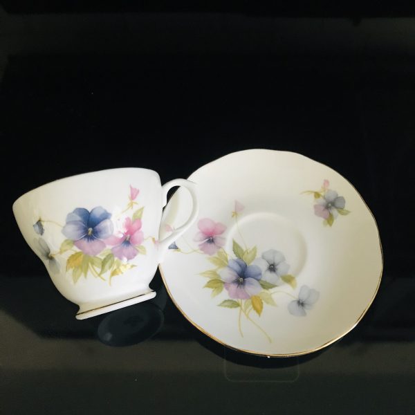 Duchess Tea cup and saucer England Fine bone china Morning glory floral purple pink blue farmhouse collectible display cottage shabby chic