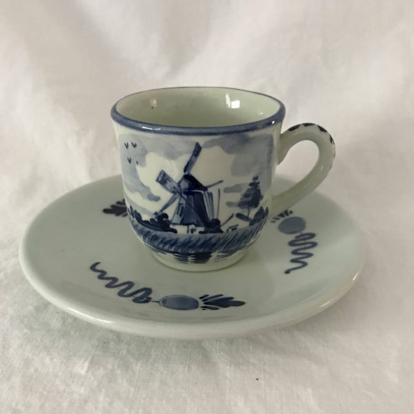 Dutch Delft Demitasse Tea cup and Saucer Holland Hand painted artist signed display collectible entertaining dining tea coffee kitchen