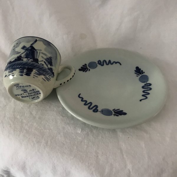 Dutch Delft Demitasse Tea cup and Saucer Holland Hand painted artist signed display collectible entertaining dining tea coffee kitchen