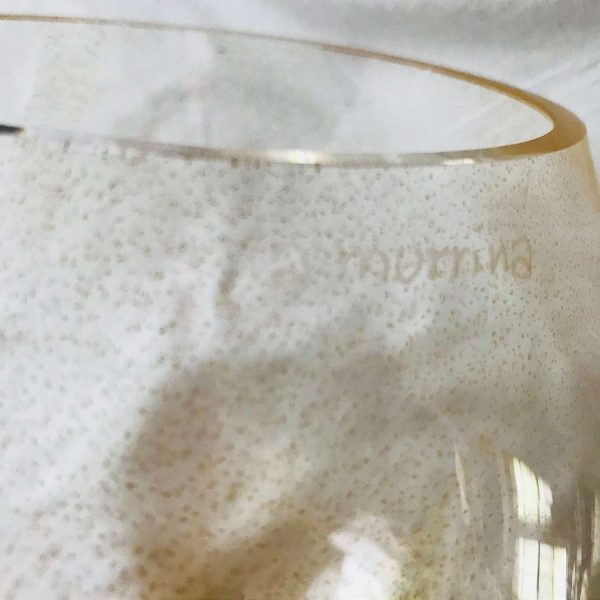 Early Vase Murano signed Glass La Murrina etched brandy snifter fish bowl design gold fleck geometric pattern Mod Atomic Mid Century peach