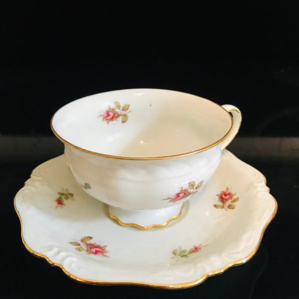Eschenbach tea cup and saucer Reine Weiss Bavaria Germany Fine bone china Pink Roses gold trim farmhouse collectible display dining coffee
