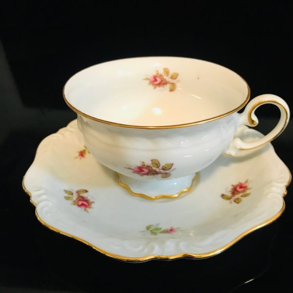 Eschenbach tea cup and saucer Reine Weiss Bavaria Germany Fine bone china Pink Roses gold trim farmhouse collectible display dining coffee