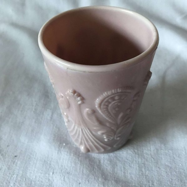 Fantastic Antique Pink Milk Glass Raised pattern tumbler Ornate Bathroom Water glass collectible slag glass farmhouse cottage shabby chic