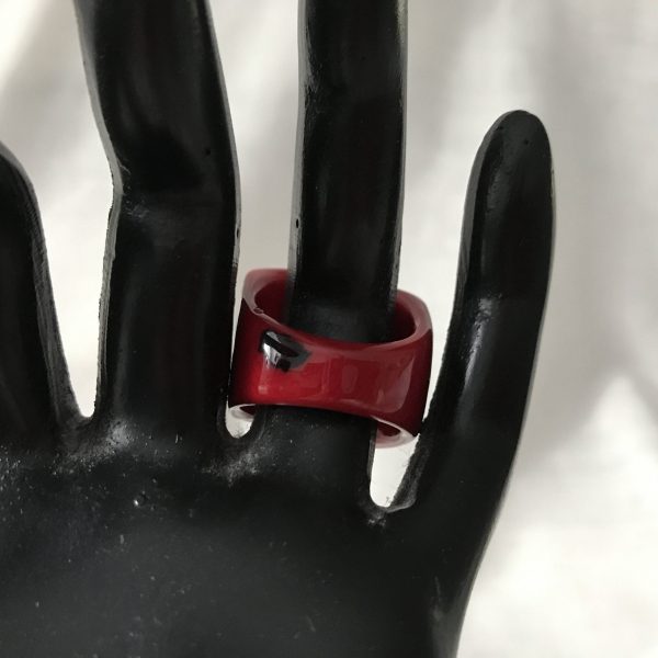 Fantastic Early Mid Century Bakelite Red Black and Ivory Bracelet and matching Ring vintage jewelry collectible bakelite