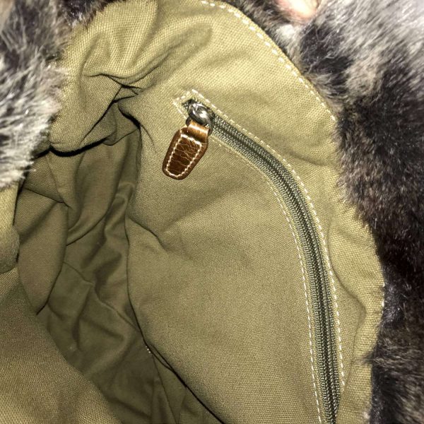 Fantastic Faux Fur Shoulder Bag Backpack Zipper back strap Canvas Lined Clean with zipper pocket inside