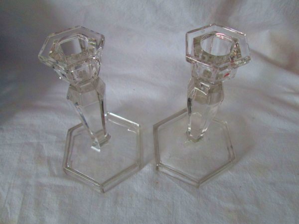 Fantastic Mid Century Modern Glass candlestick holders home decor clean lines great design retro mod