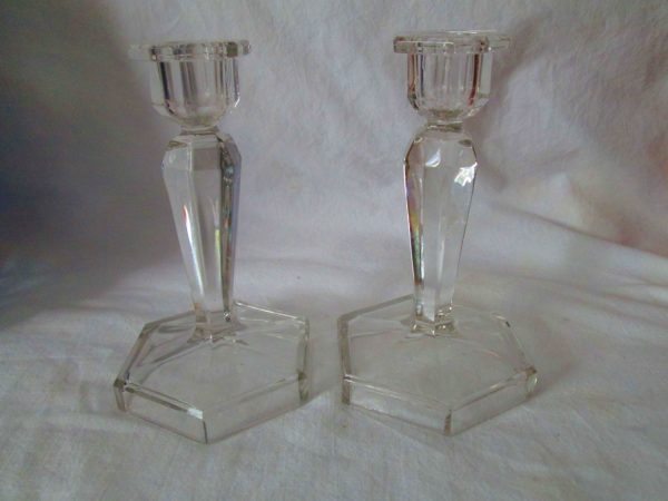Fantastic Mid Century Modern Glass candlestick holders home decor clean lines great design retro mod