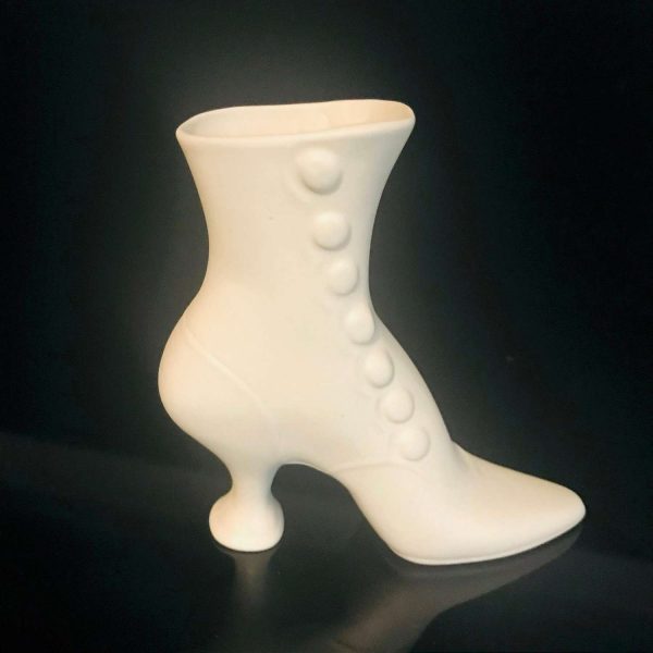 Fantastic Shoe Vase display white matte finish with raised pattern and buttons collectible display figurine shoe boot farmhouse cottage