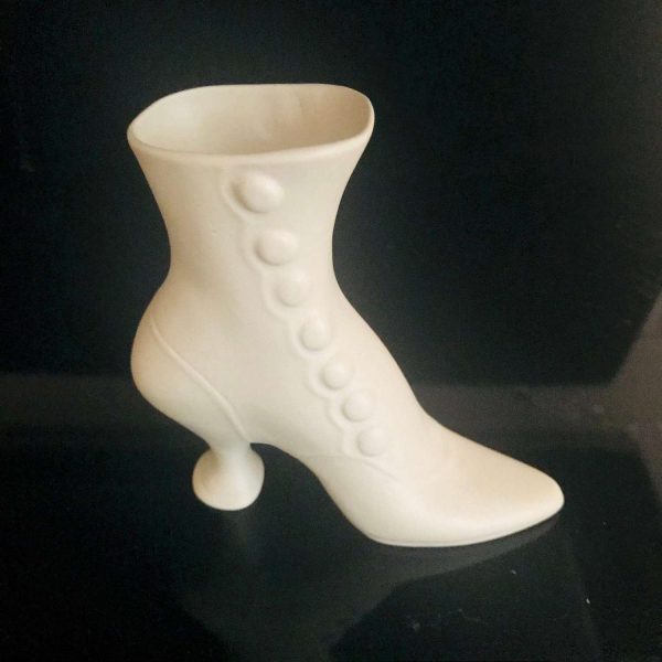 Fantastic Shoe Vase display white matte finish with raised pattern and buttons collectible display figurine shoe boot farmhouse cottage