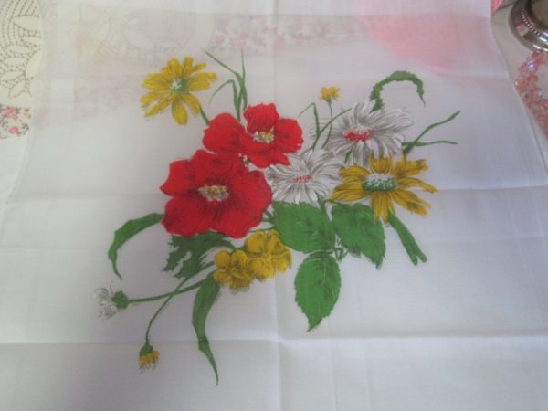 Fantastic Vivid Red Poppies hand rolled cotton handkerchief hanky Spain collectible cottage  shabby chic shadow box decor floral printed