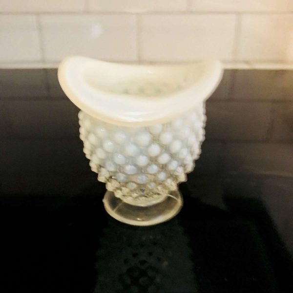 Fenton Hobnail 1950's White Clear glass miniature vase 3 7/8" tall Opalescent rim collectible display vintage home decor bud vase
