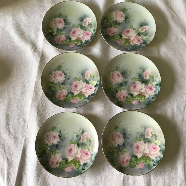 Georgous Hand Painted Pink Rose Plates 6 Germany Weimar Farmhouse Collectible Shabby Chic Cottage Wedding Bridal Shower Fine china