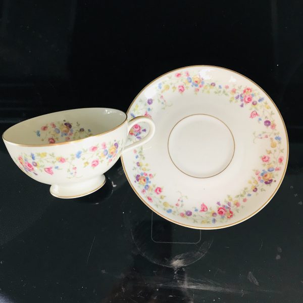 Germany US Zone Thomas Tea cup and saucer Fine bone china dainty floral gold trim farmhouse collectible display dining serving