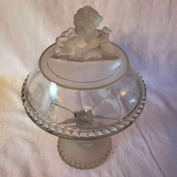 Gillinder & Sons Lion Head Pattern Glass Compote 1800's cable edge Farmhouse Elegant collectible display compote pedestal bowl lidded