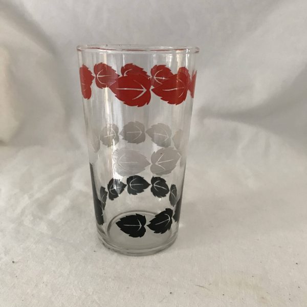 Glass Tumbler Red white and black 1940's swanky swig style collectible display bathroom kitchen glass farmhouse cottage