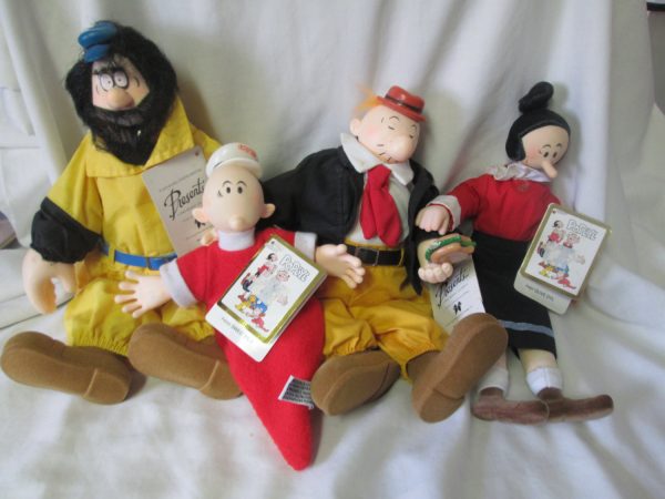 Great 1985 Brutus Sweet Pea Olive Oyl Whimpy Doll set of 4 with original tags Popeye is missing Character dolls