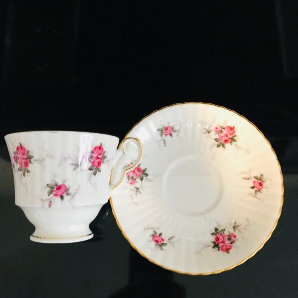 Hammersley Tea Cup and Saucer England fine bone china pink roses Scalloped saucer gold trimmed collectible display coffee exclusive