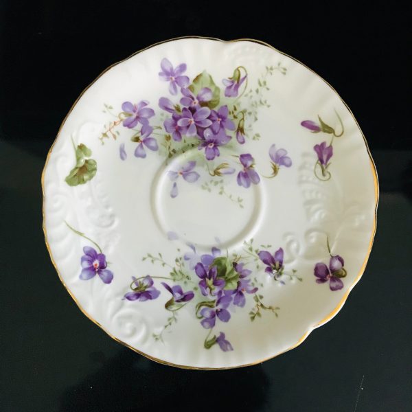 Hammersley Tea Cup and Saucer lavender Victorian Violets floral scalloped pattern England Collectible Display Farmhouse Cottage