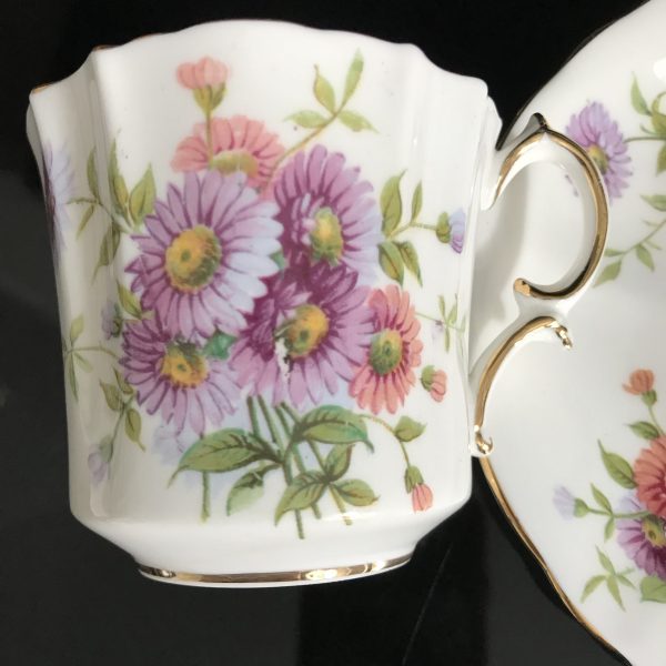 Hammersley Tea Cup and Saucer Pink &n Lavender Purple Cosmos Daisies Wildflowers Collectible Display Farmhouse Cottage bridal