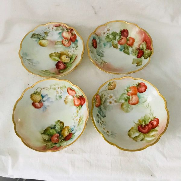 Hand Painted set of 4 berry bowl M.Z. Austria Antique dining serving dessert collectible display farmhouse cottage china dinnerware