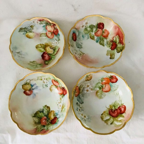 Hand Painted set of 4 berry bowl M.Z. Austria Antique dining serving dessert collectible display farmhouse cottage china dinnerware
