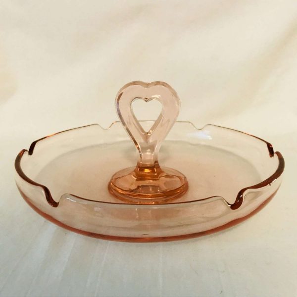 Handled Mint Dish Pink Depression Glass serving dining farmhouse collectible display glass table top display