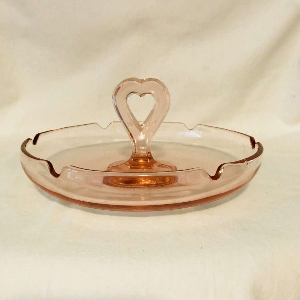 Handled Mint Dish Pink Depression Glass serving dining farmhouse collectible display glass table top display