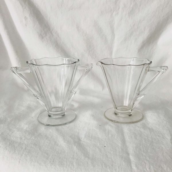 Heisey Cream and Sugar Clear Art Deco Depression Glass serving dining farmhouse collectible display glass table top display