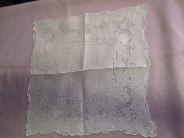 Intricate White on white embroidered tiny lace cut work hankie