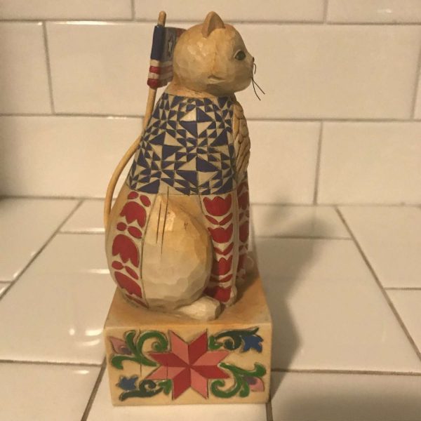 Jim Shore Collectible Freedom-crazy cat lady cat lovers display figurine Cat with red white and ivory and Flag on tail