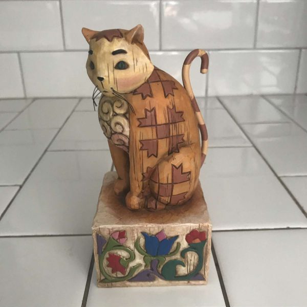 Jim Shore Collectible Jasper Orange with quilted pattern on folk art base-crazy cat lady cat lovers display figurine