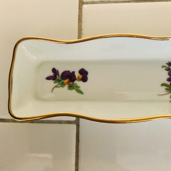 Kenell fine bone china olive dish Staffordshire England floral pattern gold trim collectible trinket dish farmhouse cottage special event