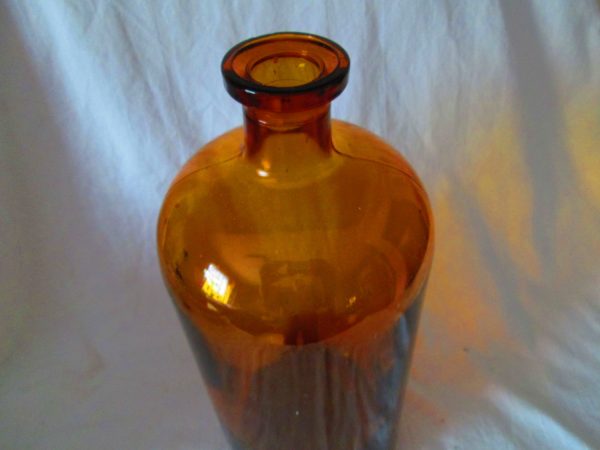 Large Amber Glass Apothecary Pharmacy Science Bottle Jar Jug late 1800's-early 1900's 13 1/2" tall 19" around
