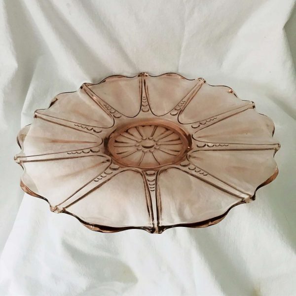 Large Platter Tray Pink Depression Glass Oyster and Pearl pattern farmhouse collectible display Dining Serving cookies cake sandwiches