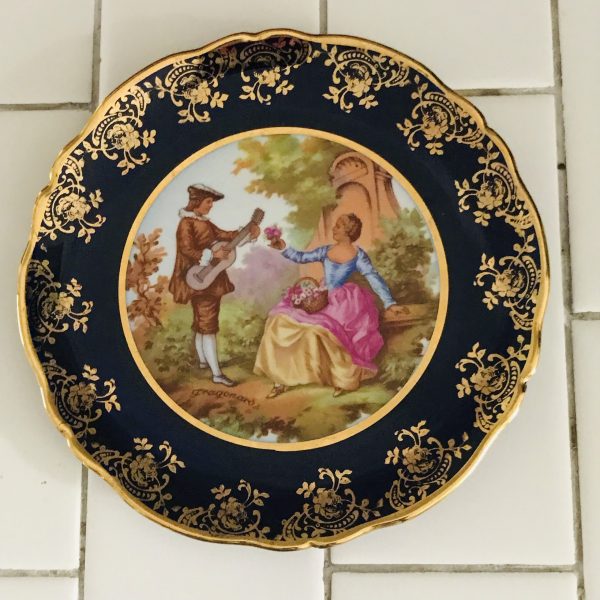 Limoges cobalt blue courting couple decorative plate farmhouse collectible china dinnerware shabby chic serving dining